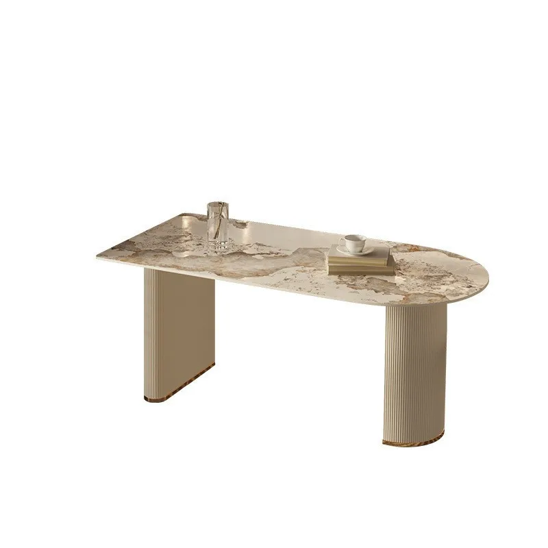 

Household bright surface rock slab island table restaurant semicircular rock slab table