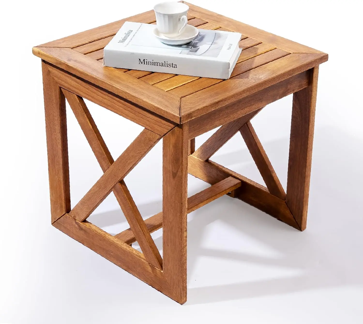 

Acacia Wood Small Table, Outdoor Side Table for Patio, Garden, Backyard, X-braced Style