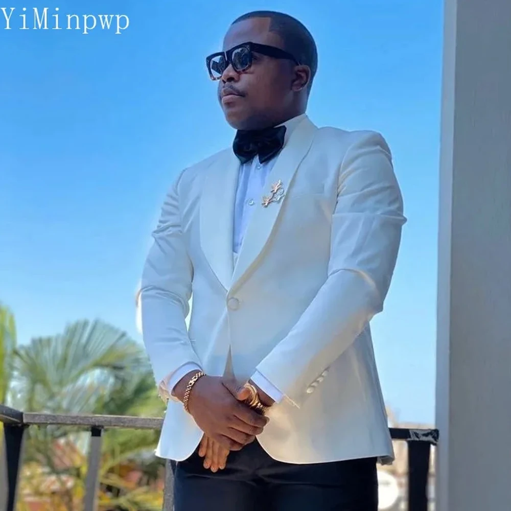 

White Men Suits 3 Pieces With Lapel Costume Mariage Homme Blazer Jacket Men Banquet Men's Slim Fit Blazer Sets Jacket+Vest+Pants