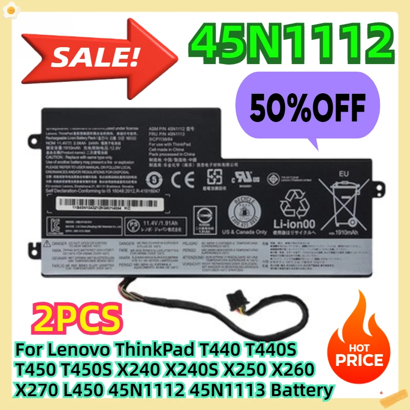 

For Lenovo ThinkPad T440 T440S T450 T450S X240 X240S X250 X260 X270 L450 45N1112 45N1113 Battery 2pcs