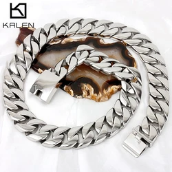 KALEN 24mm Stainless Steel Cubarn Chain Necklace for Women Men Punk Colorful Heavy Necklace Polished Choker Party Jewelry Gift