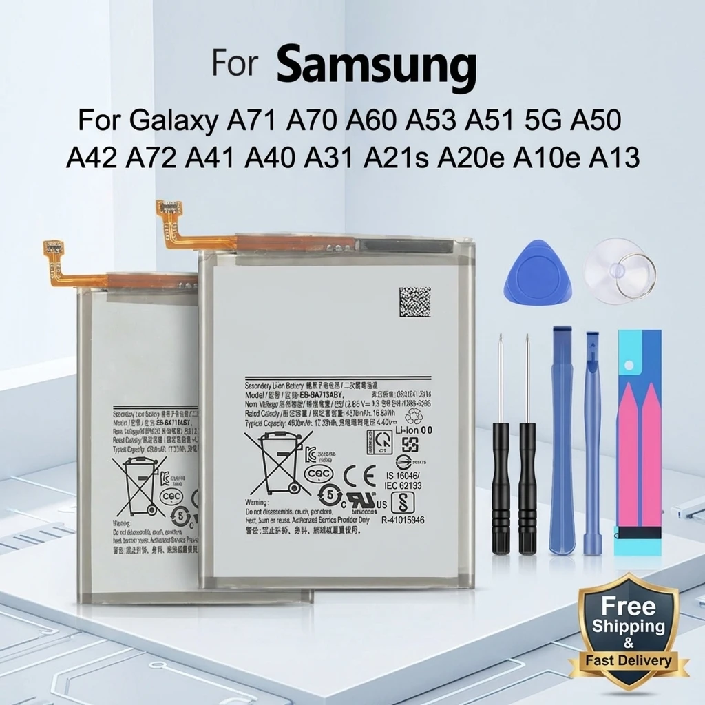 

Battery For Samsung Galaxy A53 A71 A70 A60 A51 A50 A42 A72 A41 A40 A31 A21s A20e A10e A13 A33 Li-ion Replacement Battery