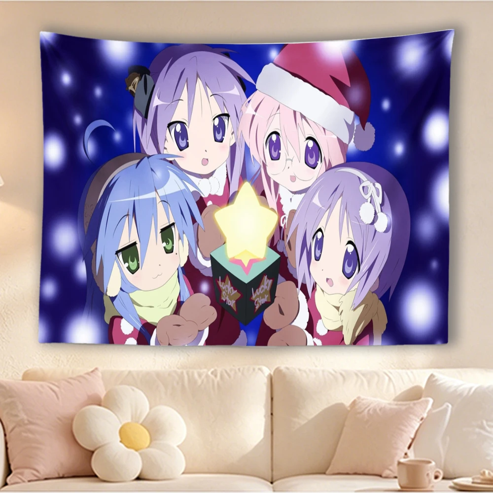 lucky star Wall Tapestry Santa Hat Snow Bokeh Print Cute Aesthetic Wall Hanging Cloth Home Decor for Bedroom Dorm Holiday Party