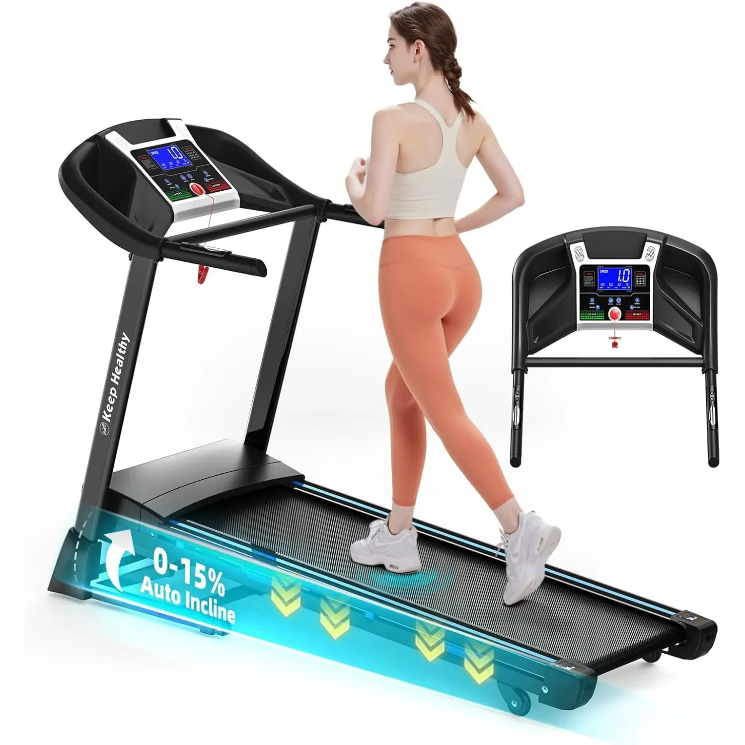 

Treadmills for Home, 3 HP Quiet Brushless Folding Treadmill with 15% Auto Incline and Portable Running Machine , Customized