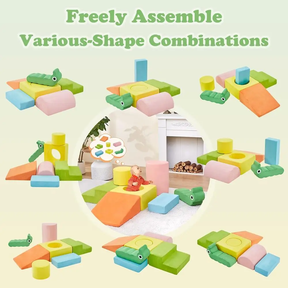 Indoor Soft Foam Climbing Blocks Set for Toddlers: 7-Piece Play Gym for Baby Crawling, Climbing, and Sliding
