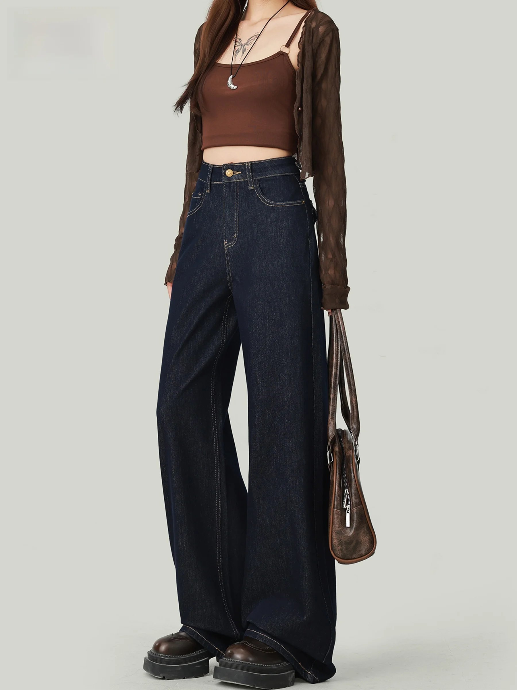 

Женские джинсы Deep Blue с высокой талией, свободного кроя, из эластичной ткани, с широкими штанинами, прямого силуэта, для ранней осени, новая модель, стройнящие