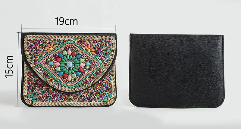 Bohemian Style Bag Rice Beads Ethnic Style Satchel Shell Mobile Phone Bag Flower PU Shoulder Messenger Bag for Women