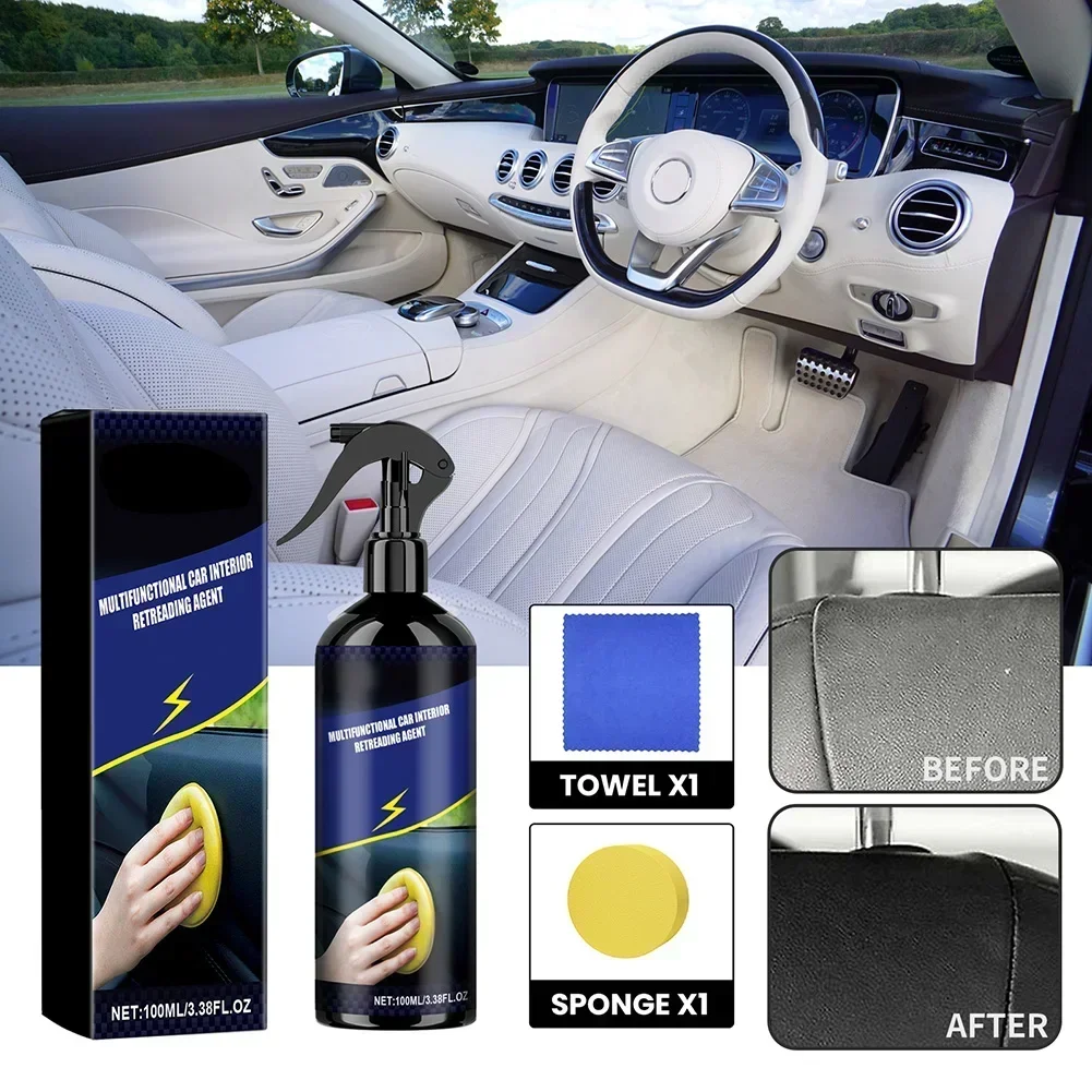 100ml Auto Retreading Coating Spray Auto Refurbishing Agent Remove Stains Automotive Interior Retreading Agent Polish Accessorie