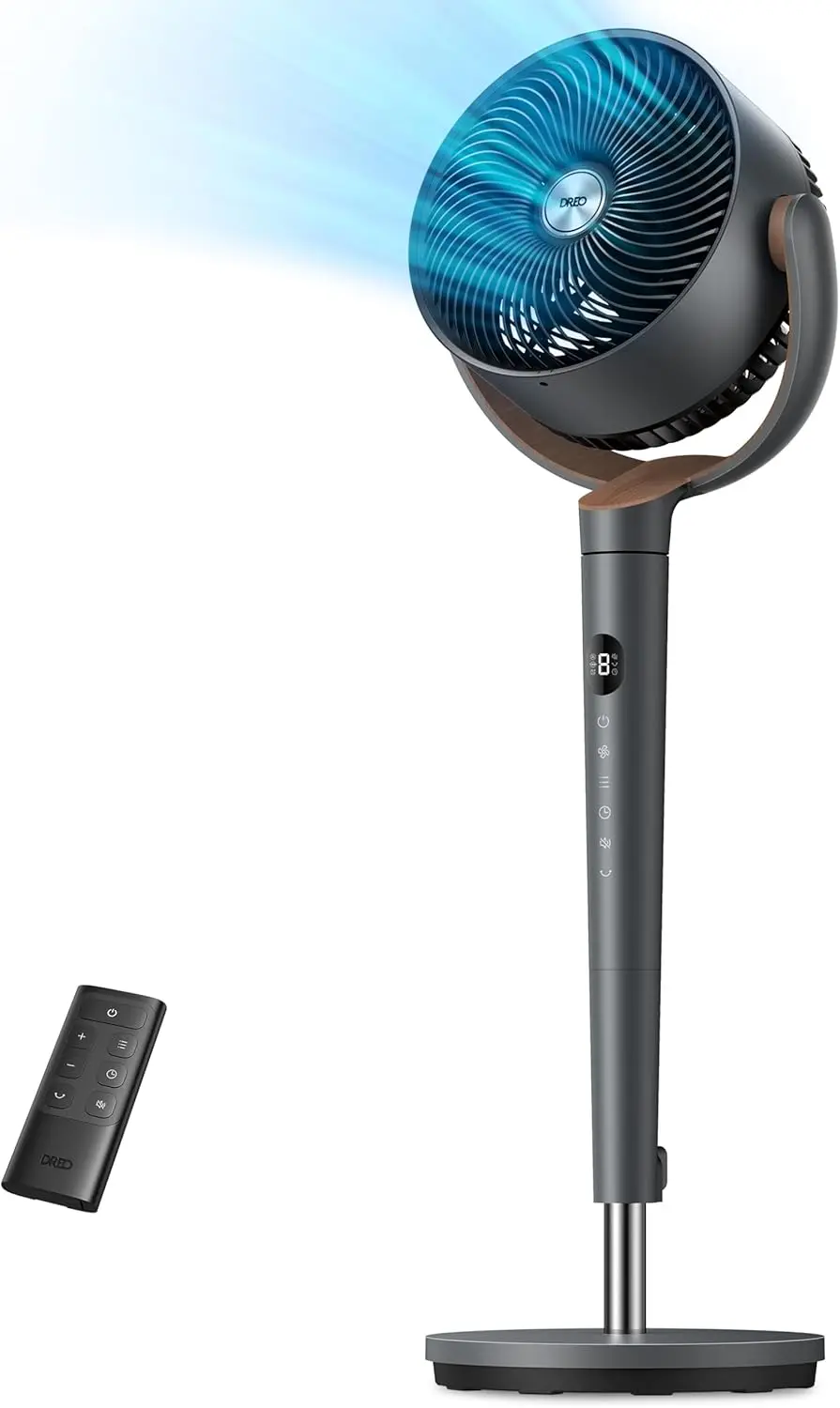 

Тихий 120г ° Осциллирующий напольный вентилятор, двигатель постоянного тока, 9 скоростей, 4 режима, шум 20 дБ, регулируемая высота с таймером