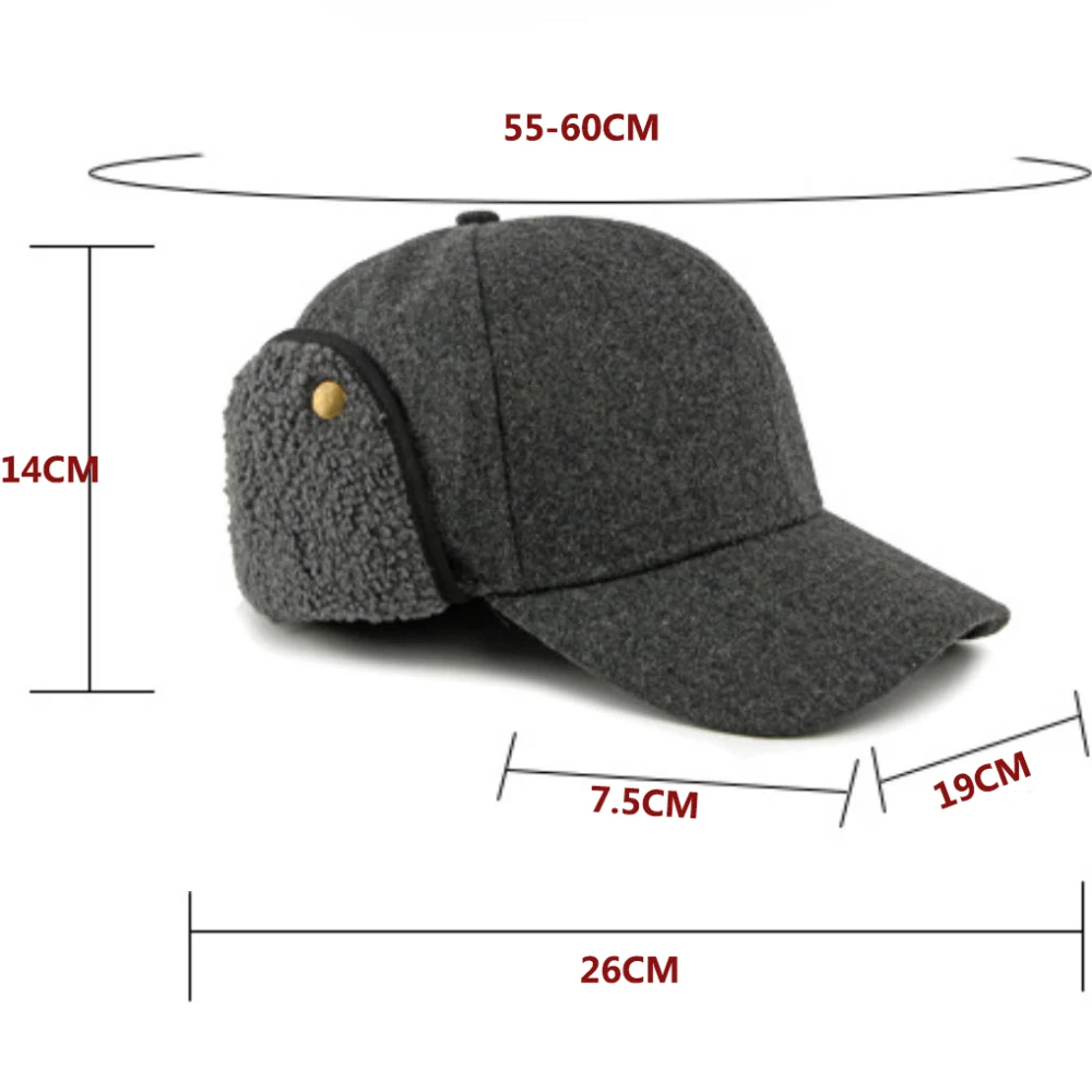 HT5009 Baseball Cap New Autumn Winter Caps for Men Thick Warm Snow Ski Earflap Cap Fleece Lined Wool Baseball Hat Father Dad Hat