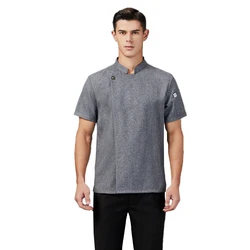 Grey Cotton and Linen Chef Clothes Kitchen Jacket Catering Uniform Hotel Sushi Cook Shirt Restaurant Workwear Bakery Staff Tops