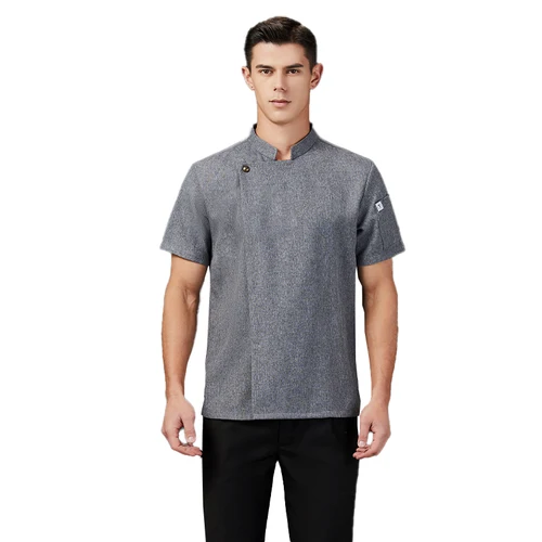 Ropa de Chef de algodón y lino gris, chaqueta de cocina, uniforme de Catering, camisa de cocinero de Sushi de Hotel, ropa de trabajo de restaurante, Tops de personal de panadería
