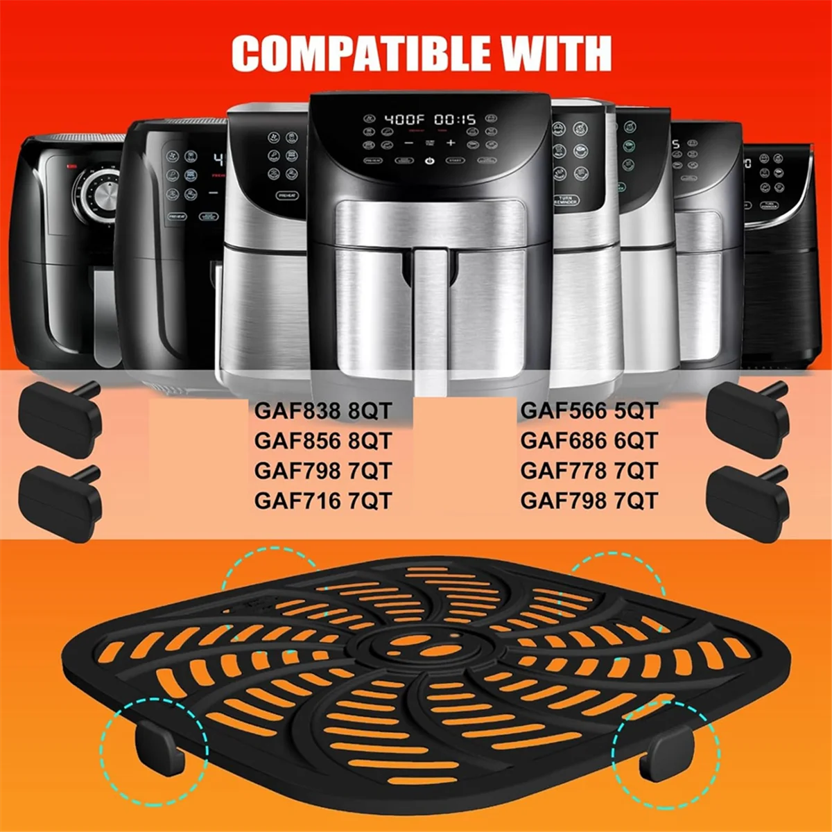 Air Fryer ยางฟุตสําหรับ GAF686 GAF798 GAF838 Air Fryer เตาอบฯลฯ, 12PCS ซิลิโคน Air Fryer เปลี่ยนชิ้นส่วนแท็บเคล็ดลับ