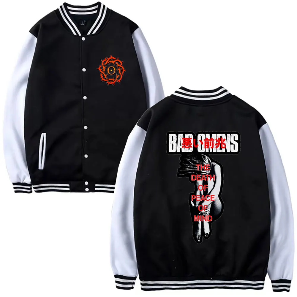 Rapper Rock Band Bad Omens uniforme de beisebol para homens e mulheres, casaco de lã, streetwear, moda outono e inverno