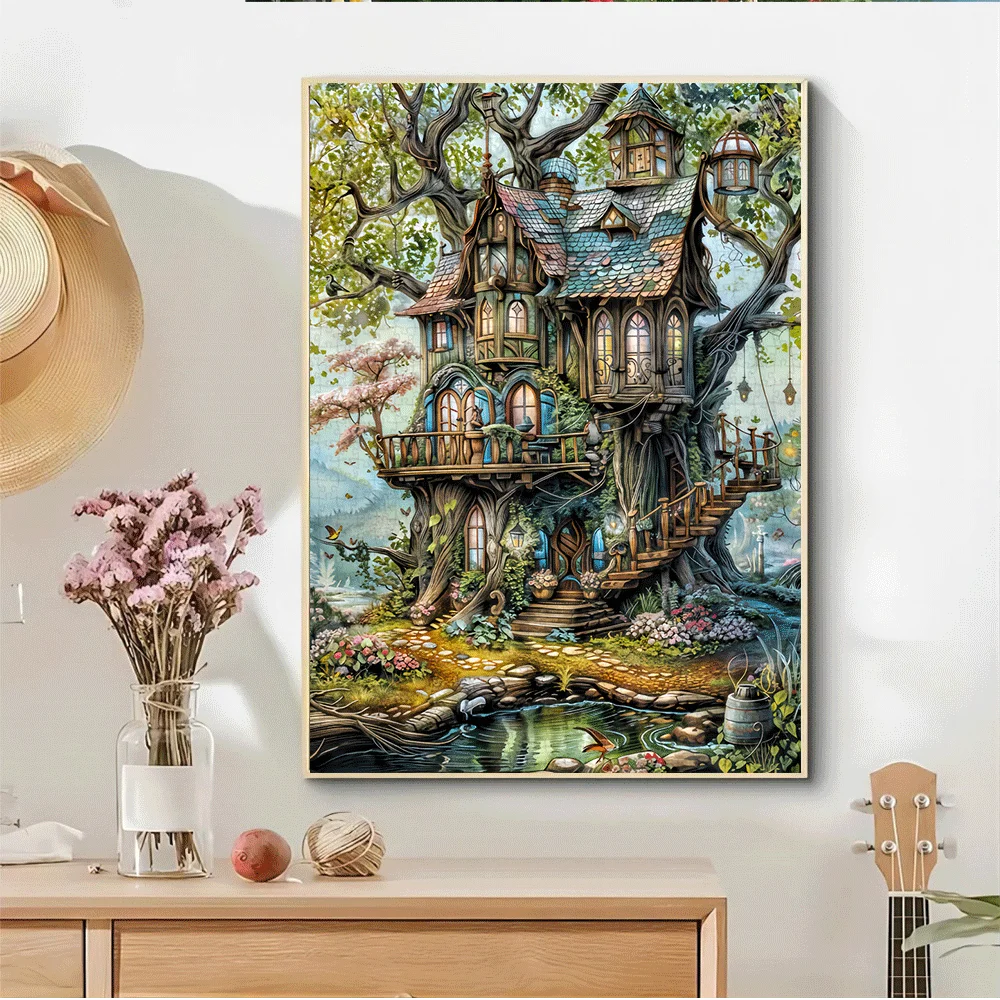 1000 قطعة من ألغاز بيت الشجرة المسحورة - عمل فني خيالي نابض بالحياة مع خضراء مفعمة وتفاصيل ملونة، بطاقة مطبوعة عالية الجودة #4