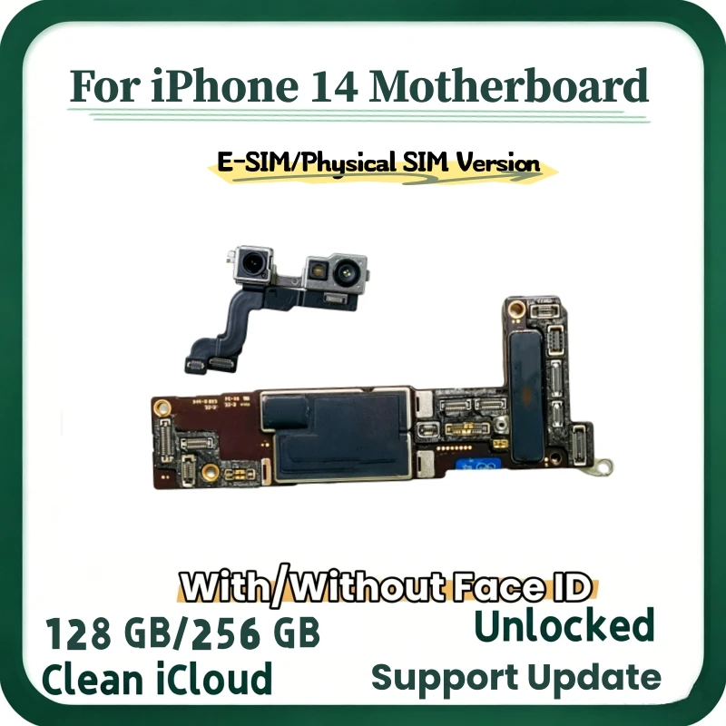 Placa Base Probada con/sin Face ID para iPhone 14, Desbloqueada, iCloud Limpio, Compatible con Actualizaciones, Versión E-SIM/SIM