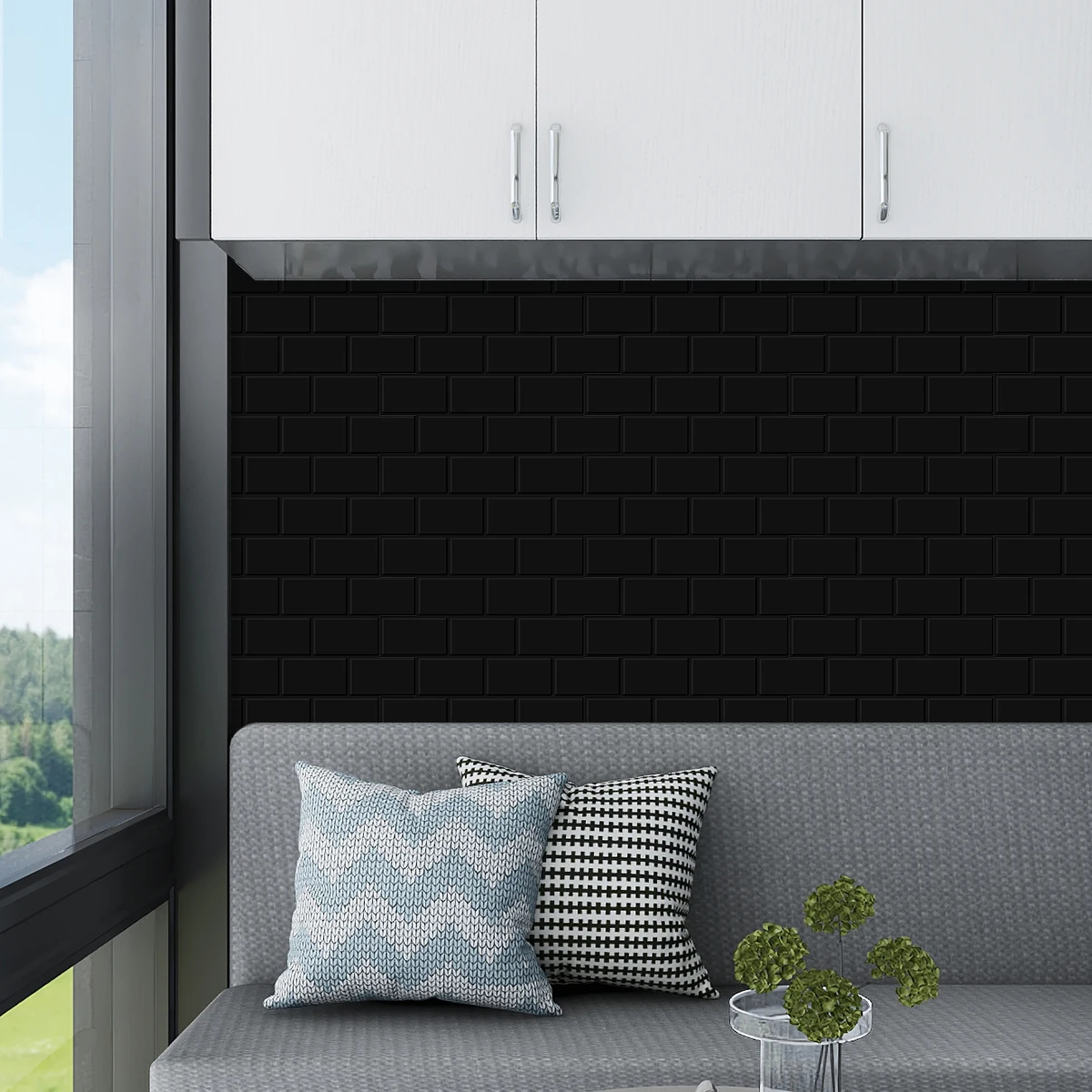 Wostick 3 Sheets Black Brick Look Peel & Stick Wall Tiles Premium Self Adhesive Tile Kitchen Paste Backsplash