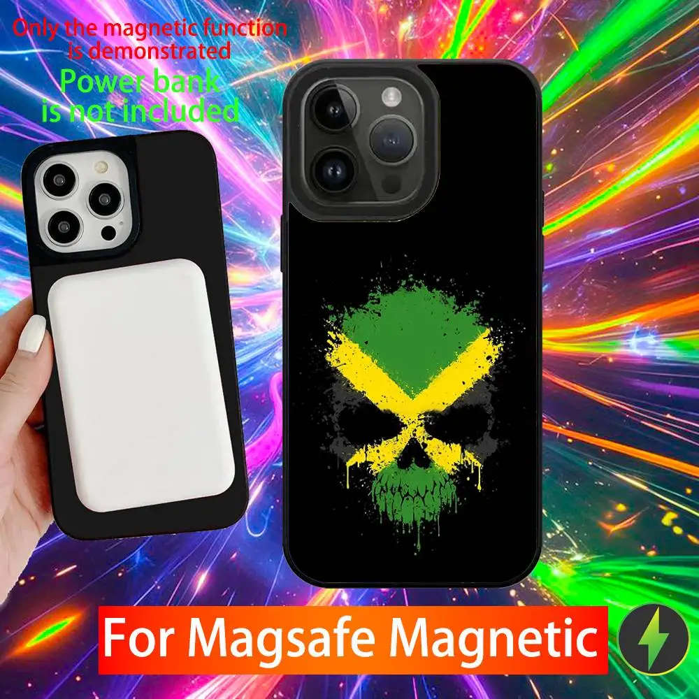 حافظة هاتف بعلم جامايكا لهاتف آيفون 16,15,14,13,12,11,Pro,Max,Plus,Mini,SE شحن لاسلكي مغناطيسي جديد Magsafe