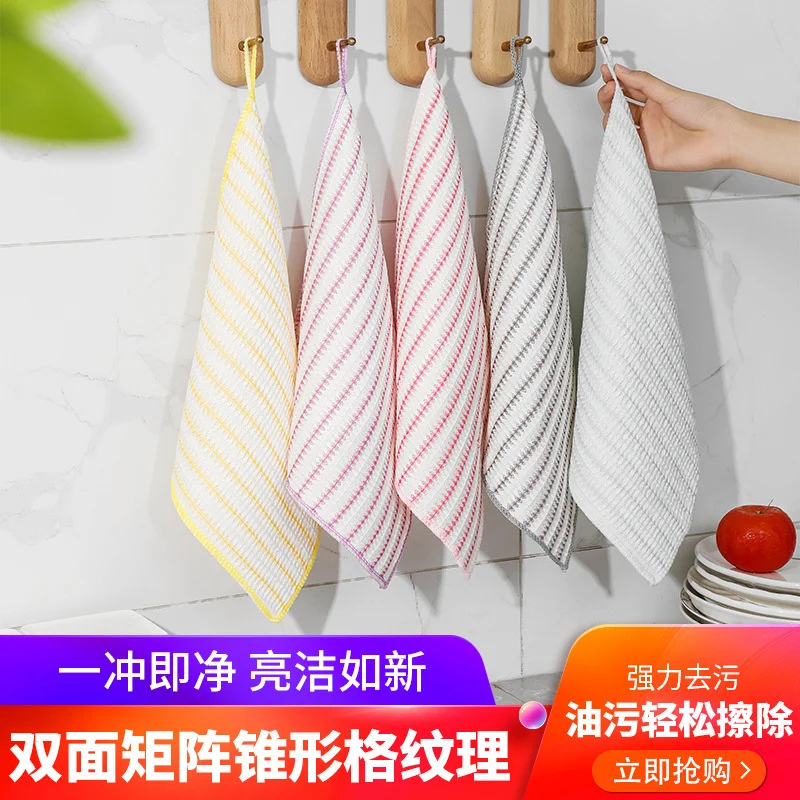 Yiqingxiwaffle cloth household kitchen can absorb water and hang thickened pure kapok dishwashing cloth towel factory