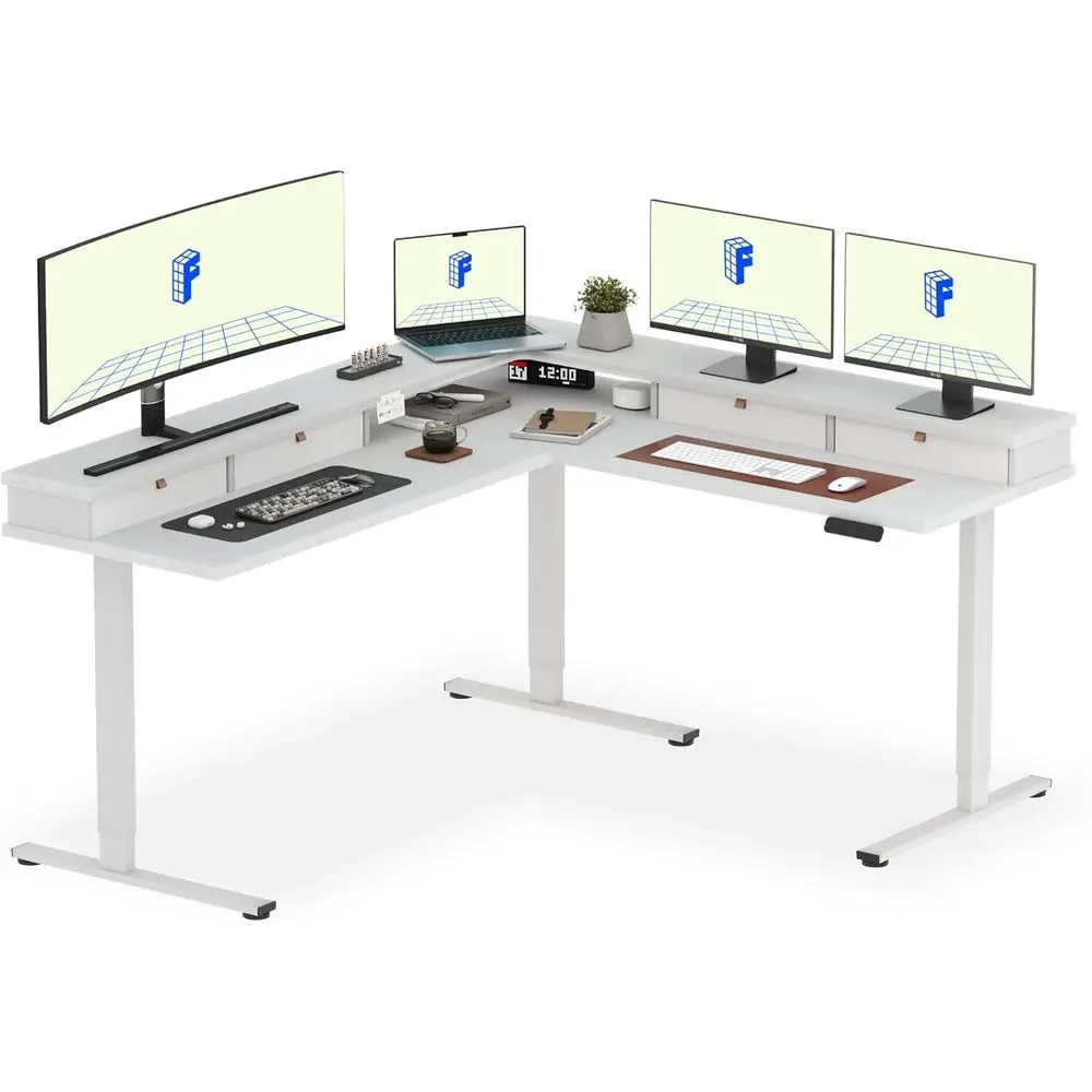 

71 Electric L-Shaped Desk with 4 Storage Drawers, Adjustable Standing Computer Workstation for Home Office, Gaming or Studio, Wh