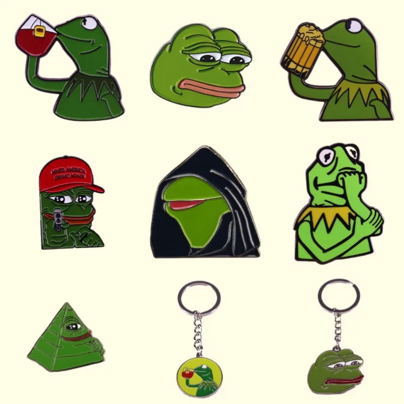 Perfect Quality Fun Green Pepe Frog Meme Enamel Pins Custom Pyramid Thinking Drink Animal Cartoon Lapel Badges Bag Jewelry Gifts