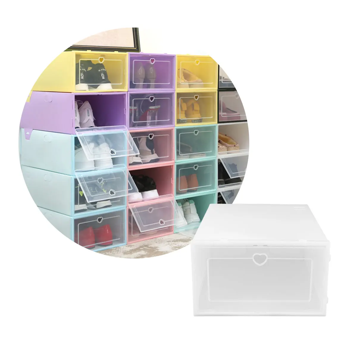 

6pcs Transparent Shoe Box Plastic Storage Containers Clear Shoes Cabinet Pink Drawer Large Capacity MoistureProof