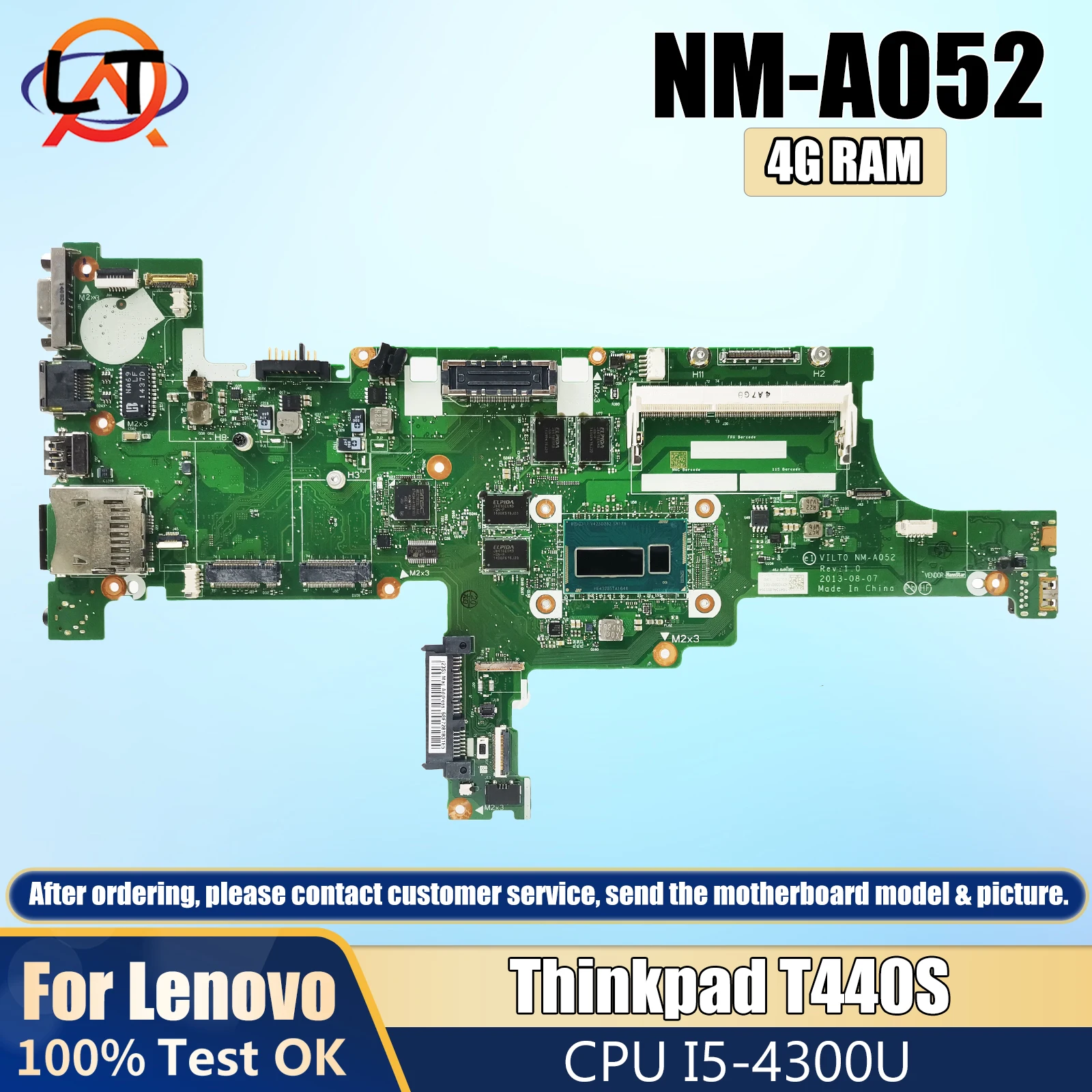 NM-A052 For Lenovo ThinkPad T440S Laptop Motherboard With I5-4300U 4GB RAM VILT0 NM-A052 FRU 04X3901