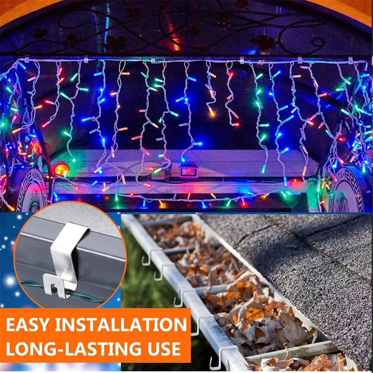 ONCE 50 Pcs Light Gutter Hooks Gutter Hooks for Outdoor Lights Christmas Light Clips Weatherproof Gutter Hanger
