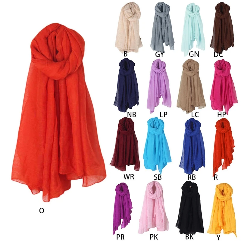 Hijab Scarfs for Women Girls Summer Lightweight Shawl for All Season Cotton Linen Solid Color for Head Scarves Wrap Turb