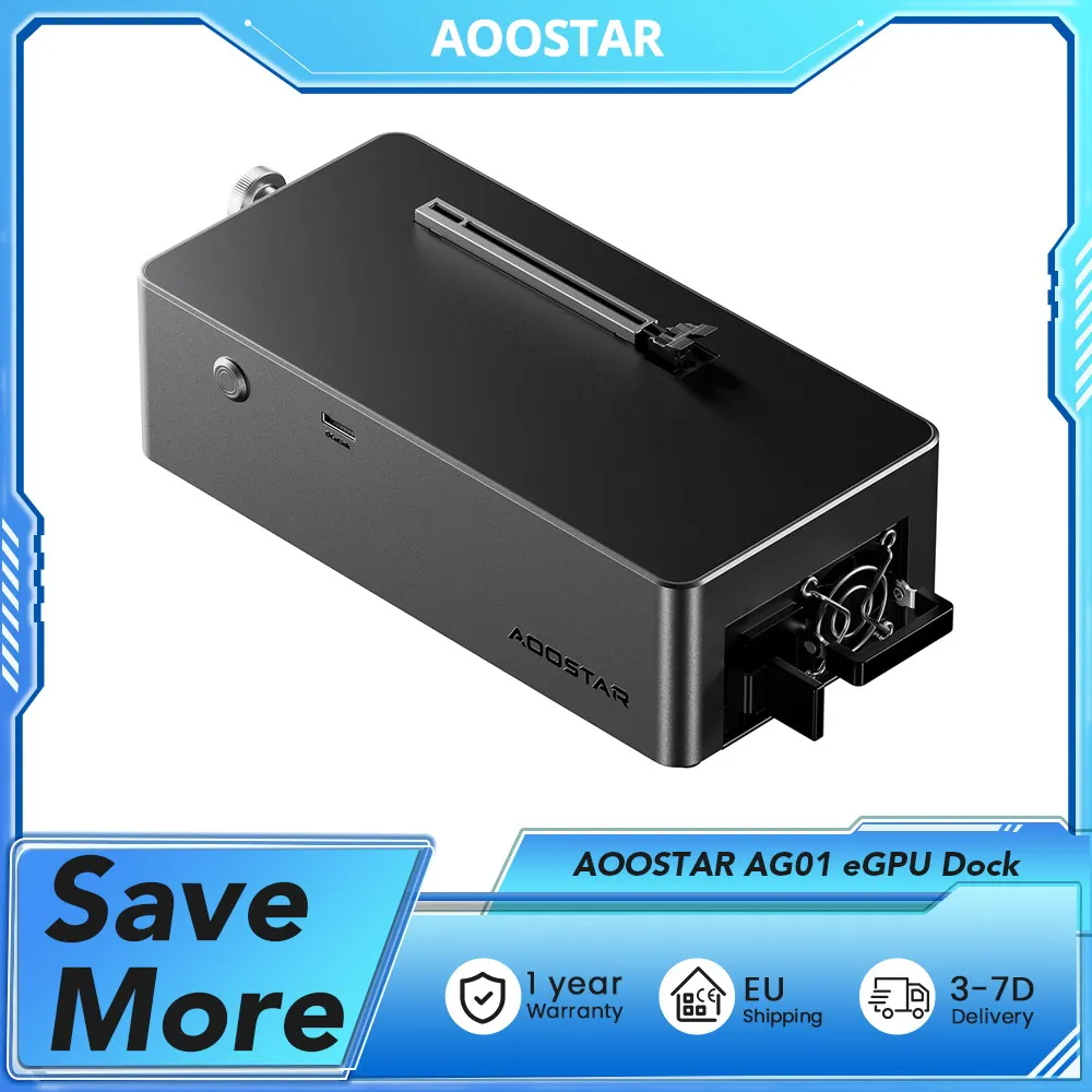 AOOSTAR AG01 eGPU-Dock mit Oculink-Anschluss, integriertem 800W-Netzteil, unterstützt TGX-Schnittstelle mit Hot-Swap-Funktion.