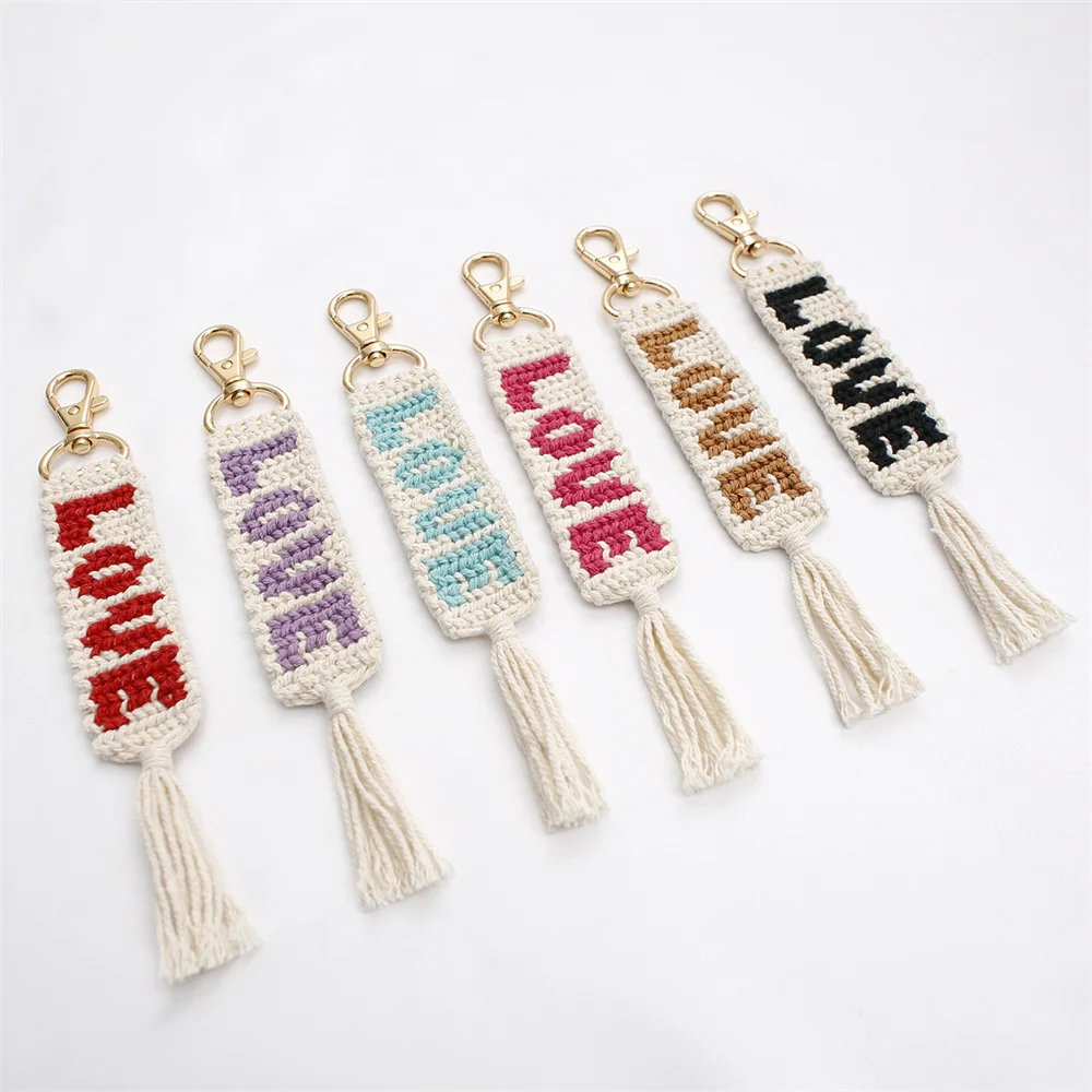 Bohemian Tassel Love Letter Keychain Handmade Knitting Rope Knitting Couple Valentine'S Day Key Charms