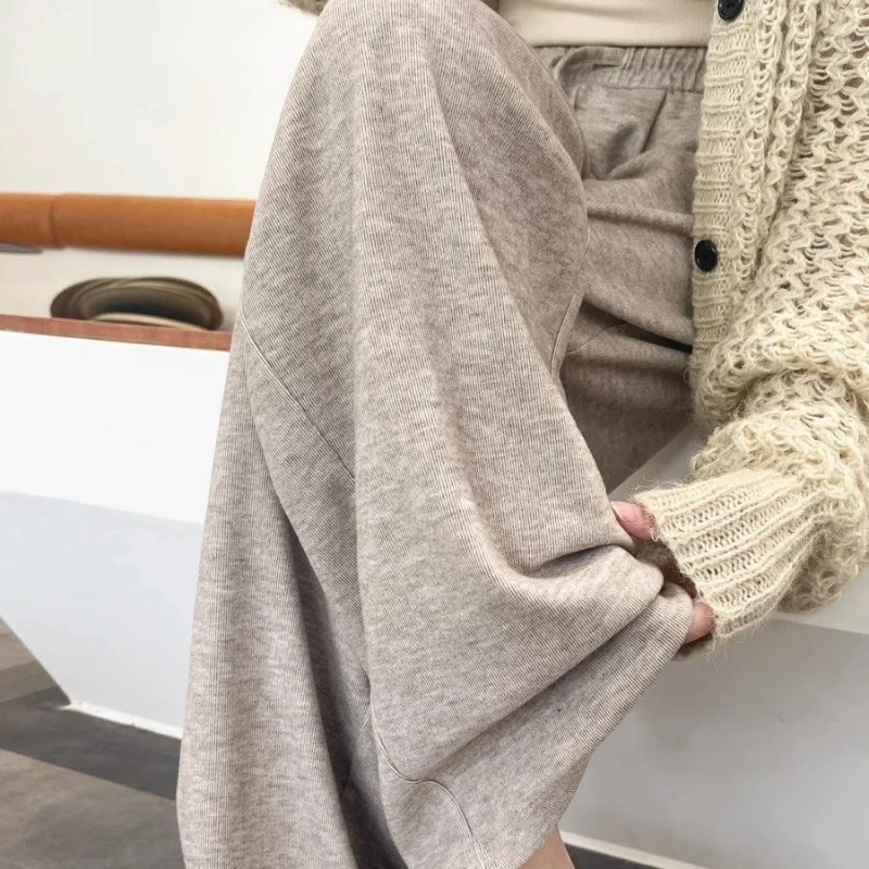 

Spring Autumn Elastic Waist Loose Solid Street Casual Wide Leg Pants Simplicity Lazy Straight Pants Fashion Korean Women Clothes