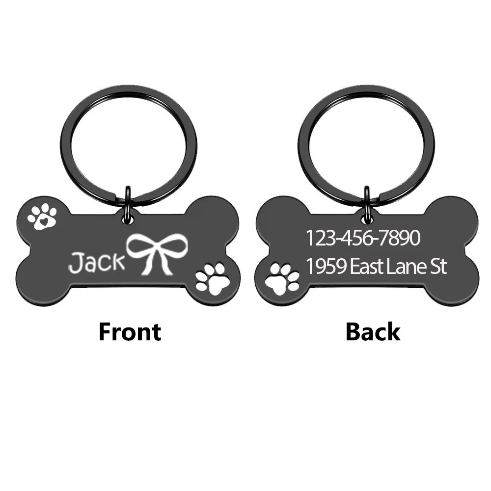 1 unidad de bonito lazo, texto personalizado, grabado láser, etiqueta para perro, collares de identificación para perro, accesorios grabados para decoración de perros