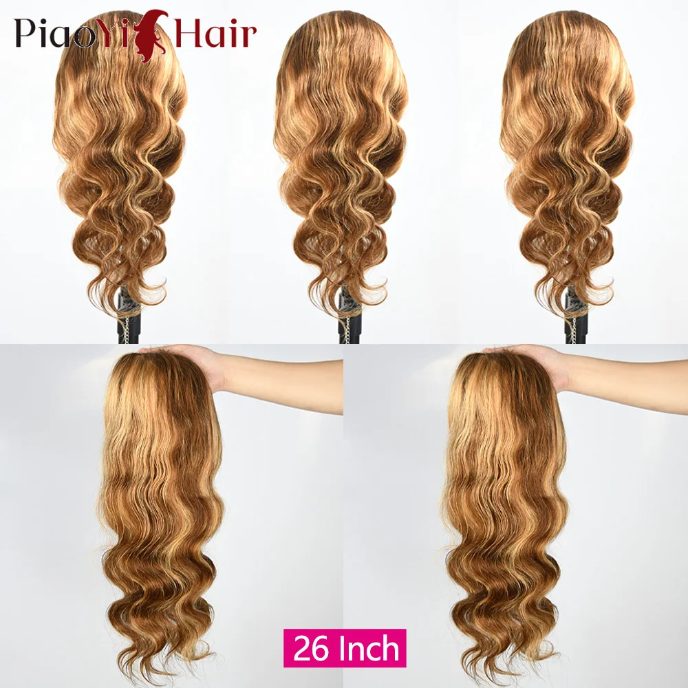 Highlight 13X4 Hd Lace Front Body Pruik Menselijk Haar Braziliaans Menselijk Haar P4/27 Kleur Pruiken Voor Vrouwen Full Body Wave Lace Frontale Pruik