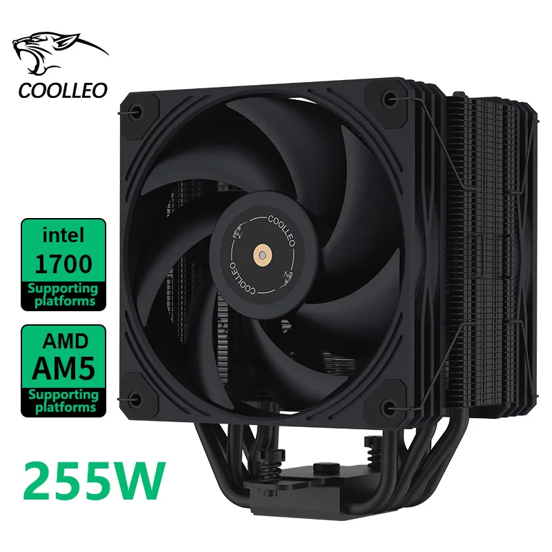 COOLLEO P60 6 Heat Pipe CPU Air Cooler 4PIN PWM Fan TDP 255W Radiator procesora do LGA1700 1200 115X 1151 1155 AMD AM4 AM5