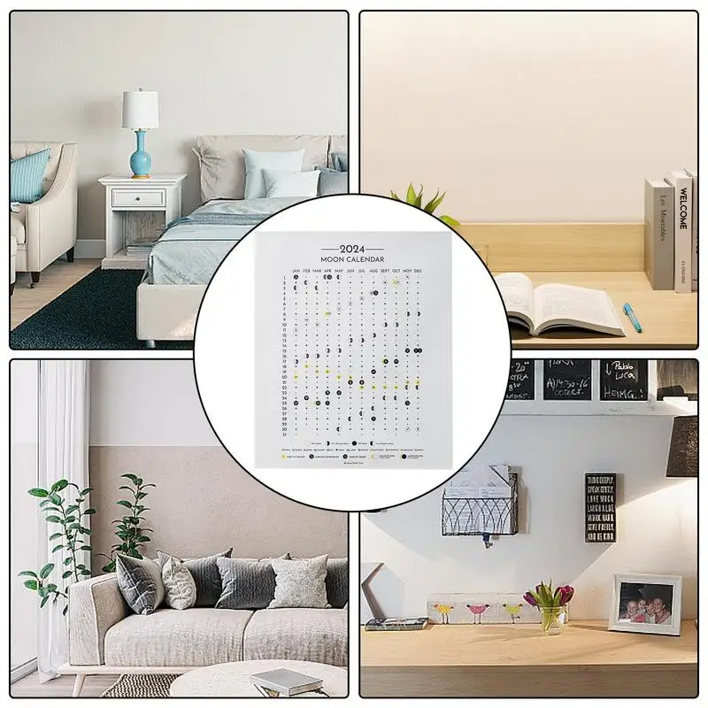 التقويم القمري مع قماش المراحل القمرية ، ديكورات علم التنجيم ، ضوء معلق ، تقويم قمري معلق ، 2024