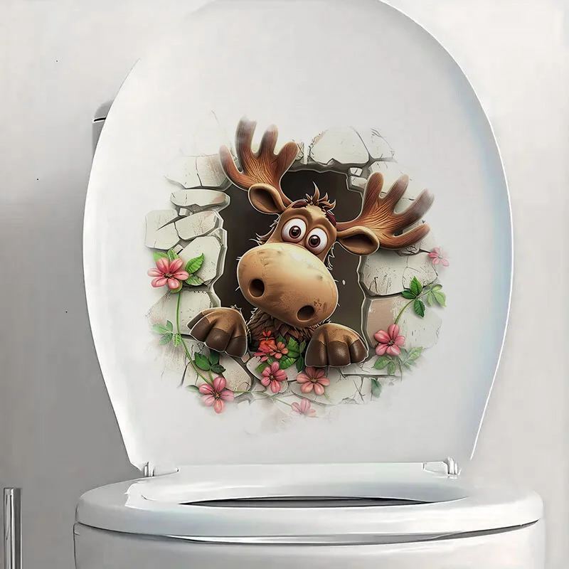 

C1345# Moose in the Wall Sticker, Durable Material, Perfect for Home Wall Decor, Aesthetic Room Decoration