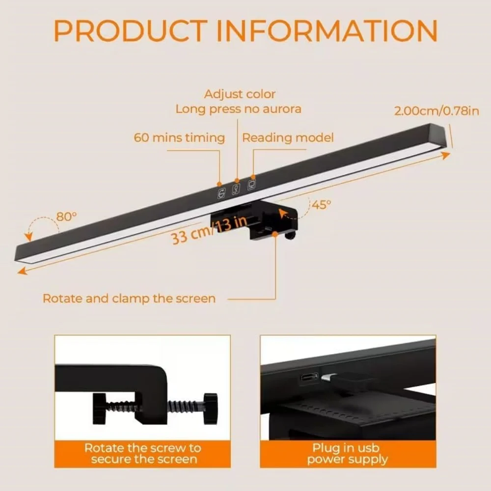 LED Screen Light Bar Computer Monitor Light Bar Eye-Care Portable Book Lamp Touch Control USB Reading Desk Lamp Desk Screen Lamp