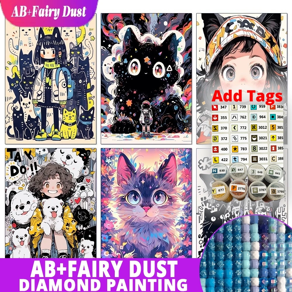 

Наклейки AB Fairy Dust DMC с мультяшным черным котом, алмазная вышивка, милая девушка, полная квадратная/круглая алмазная мозаика, вышивка крестом, DIY, для дома, D