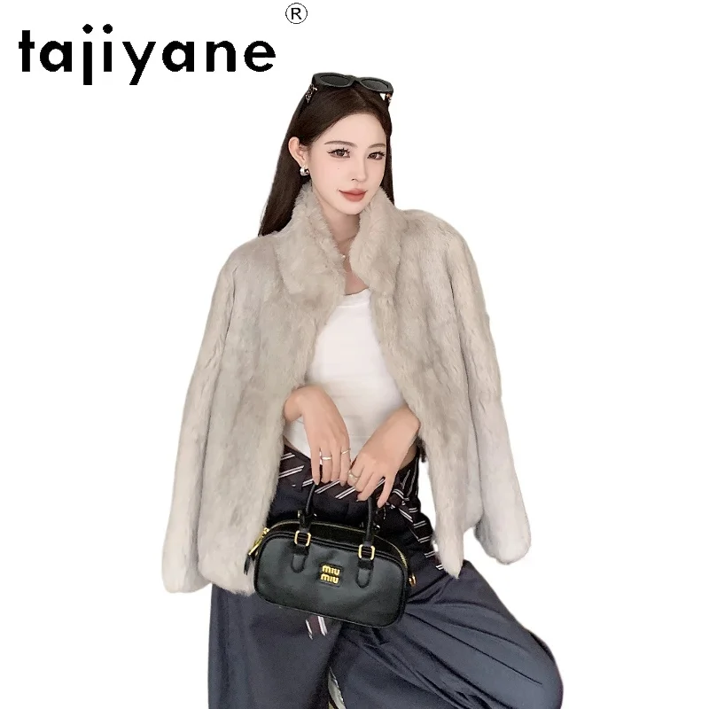 타지야네 100% 토끼털 코트 여성 스탠드 칼라 리얼 퍼 재킷 겨울 여성 의류 2025 럭셔리 퍼리 재킷 여성용 코트