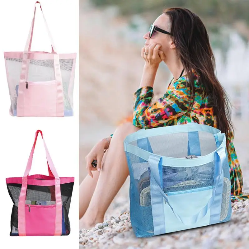 Mesh Tote Bag For Beach Sandproof Beach Tote Bag Lightweight Beach Tote For Women Shoulder Bag For Outdoor Foldable Swimming