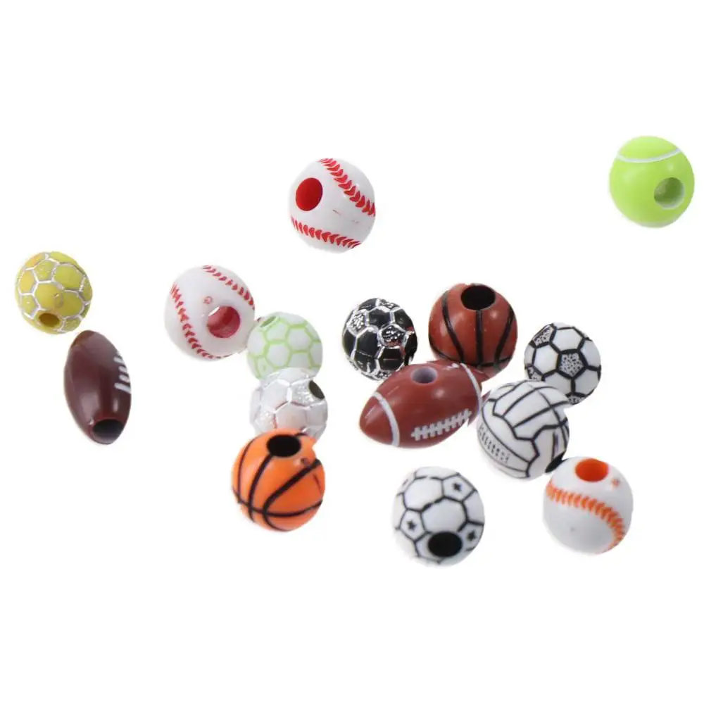 200 قطعة الخرز الرياضي الاكريليك كرة القدم البيسبول الرياضة الكرة الخرز الجولة 1 لفة مطاطا حبل المهر الخرز الأشكال سوار