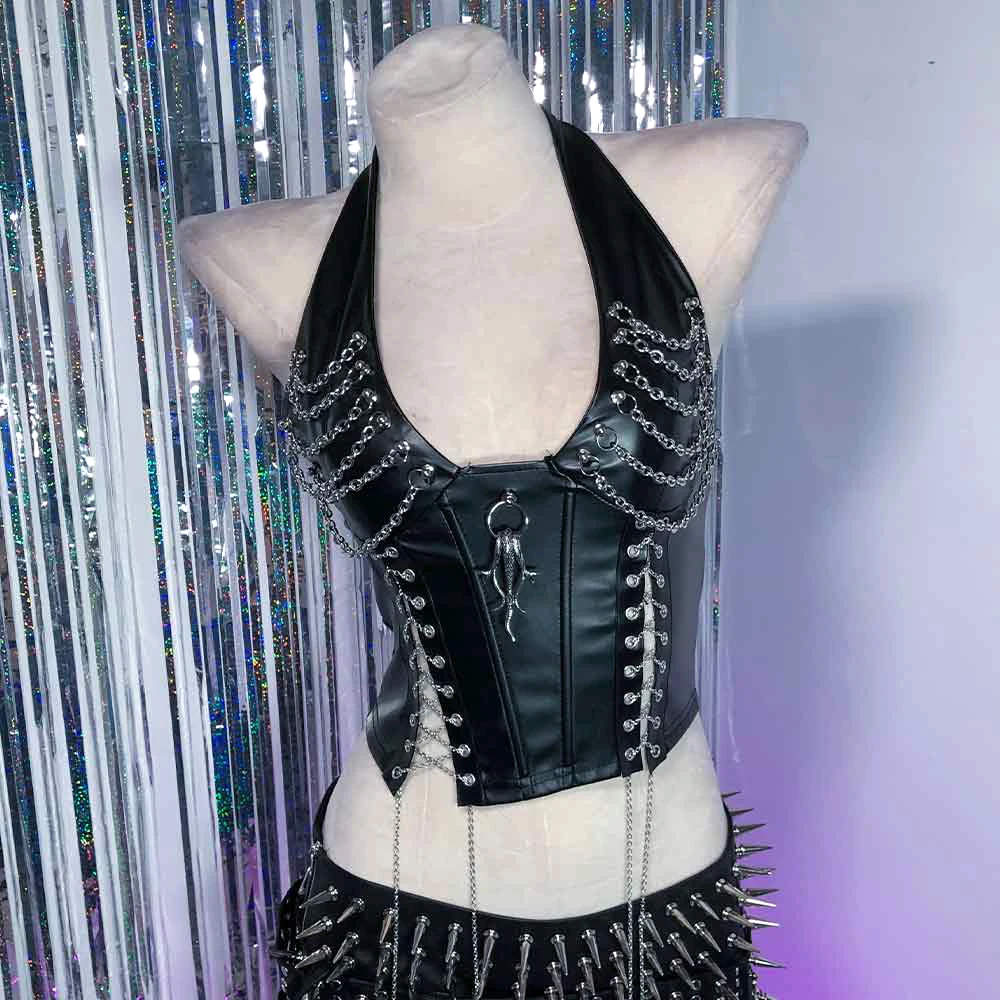 

Emo Gothic Tank Hand Made Goth Kawaii Digital DIY Eco Punk Rock Chain Harajuku Club Wear 90s E-Girls Y2K TOPS Grunge Teen