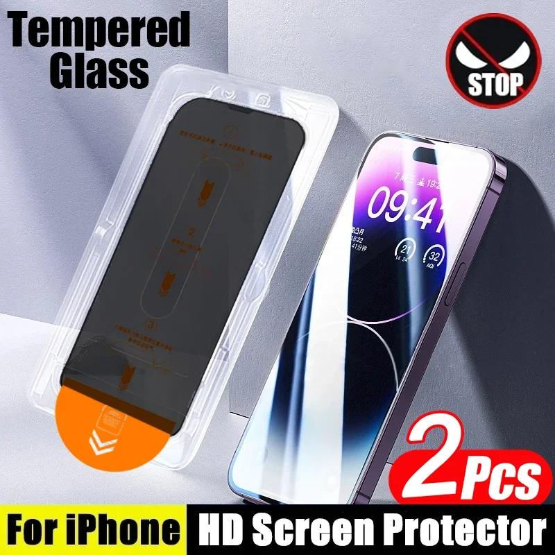 2Pcs High End Privacy Tempered Glass For iPhone 16 15 14 13 12 11 Pro Max 14 15 16 Plus Screen Protector With Alignment Mounting