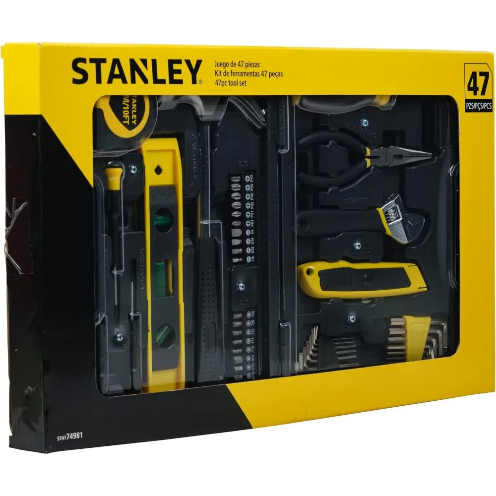 STANLEY STHT74981 Small Home Tool Kit For Home & DIY Use(47-pieces) - Includes Screwdriver, Hammer, Wrench, Pliers, Measurement