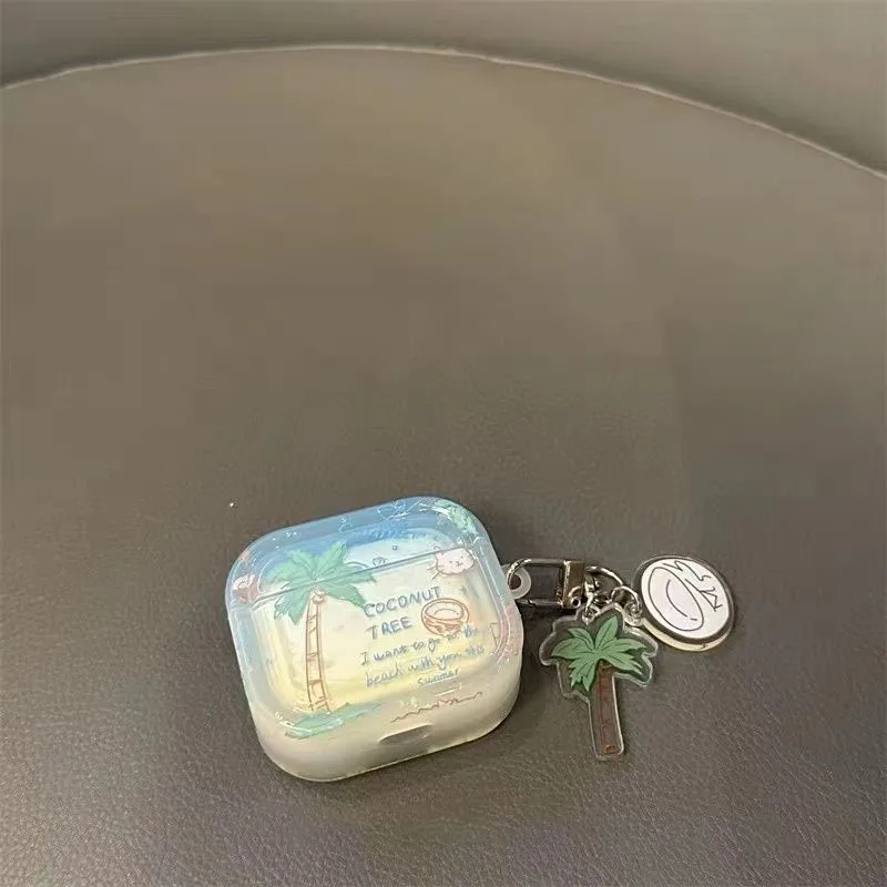 Green Coconut Tree Cat Earphone Case Airpod Case Voor Airpods 1 2 3 Pro Protective Sleeve Vintage Korea Fashion Bobo Gift New