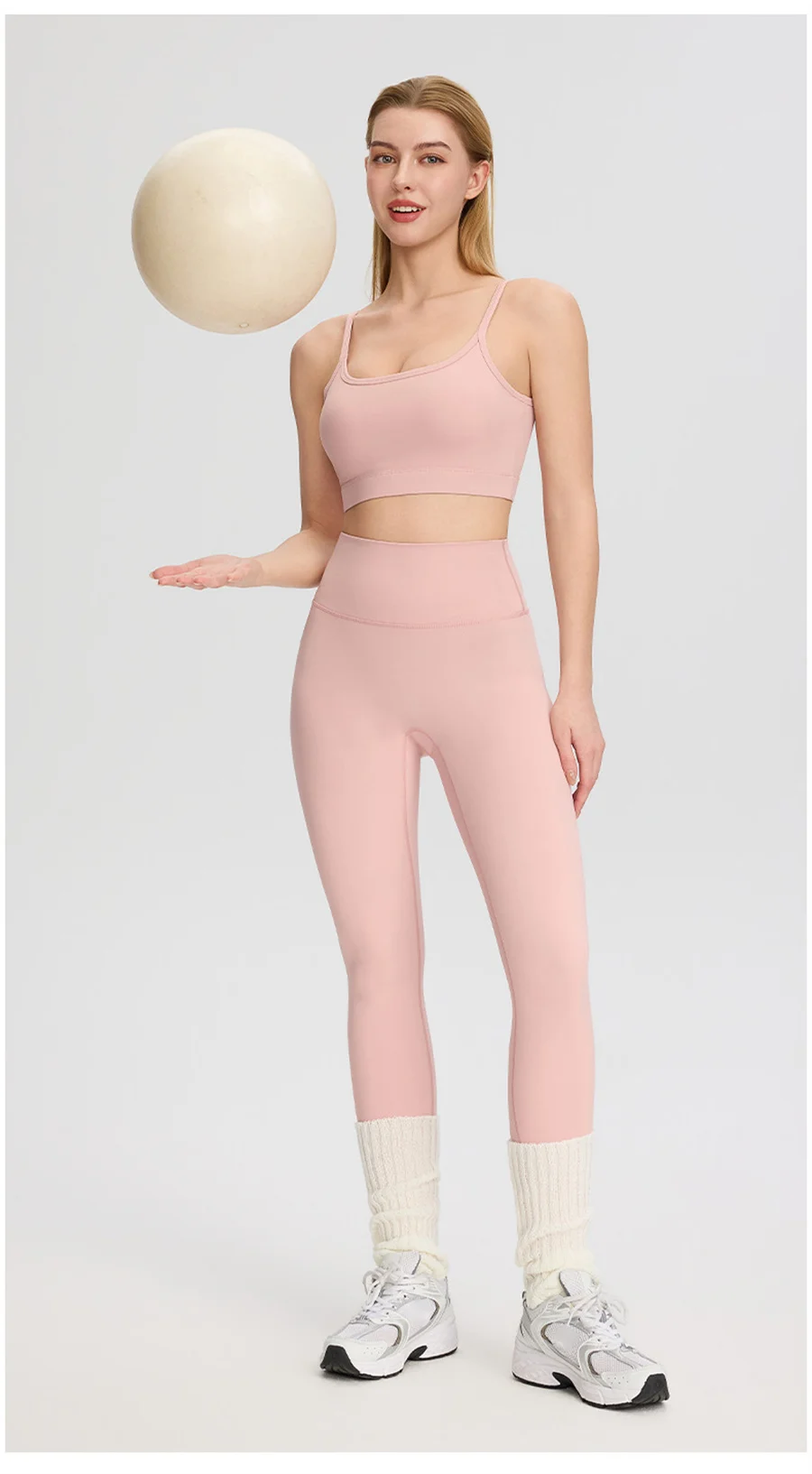2-teiliges Damen-Yoga-Set mit dünnen Trägern, Sport-BH, hochtaillierten, eng anliegenden Leggings, einfarbig, weich, dehnbar, Fitness, Gym, Pilates, Activewear-Outfit – Detail 8