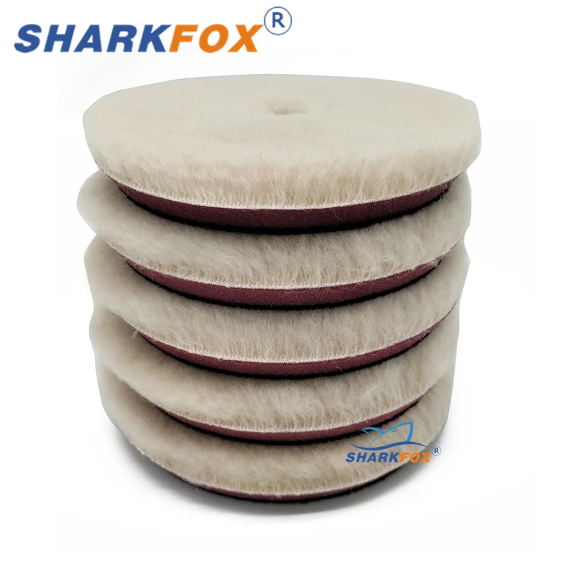 Sharkfox 5Pcs/lot 5Inch/6Inch Beige  Wool Pad High Density Lambs Woollen Polish buffing Pad Wool Polishing Pad for Car Polisher