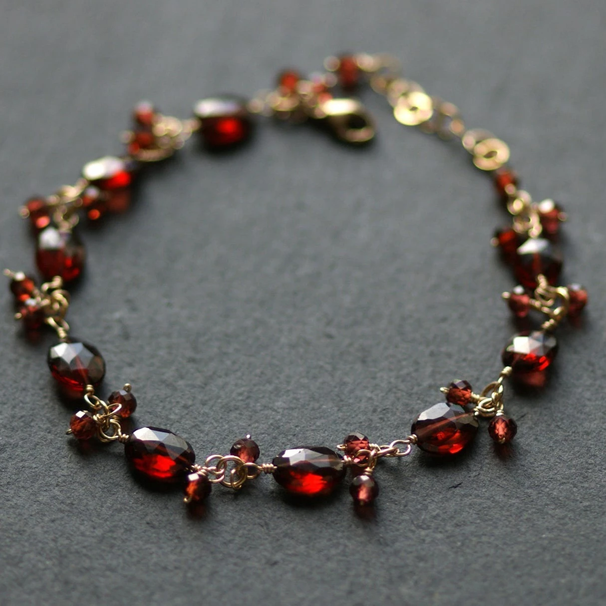 14K Gold Filled Garnet Bracelet Handmade Garnet Bracelet Dainty Tarnish Resistant Jewelry Gift for Women