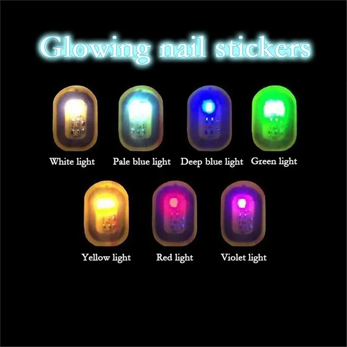 ABIT 7 pièces Autocollants à Ongles Flash LED, Lampe à Ongles Intelligente, Autocollants à Ongles Lumineux dans le Noir